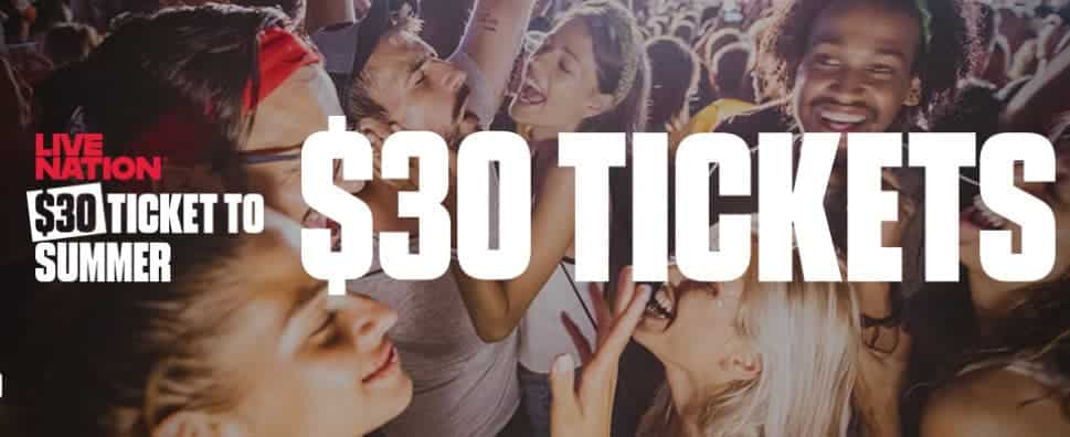 Live Nation $30 summer concert tickets offer.