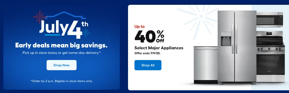 July 4th appliance sale, up to 40% off.