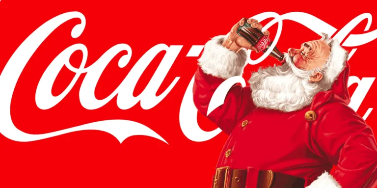 Santa drinking Coca-Cola, iconic holiday advertisement.