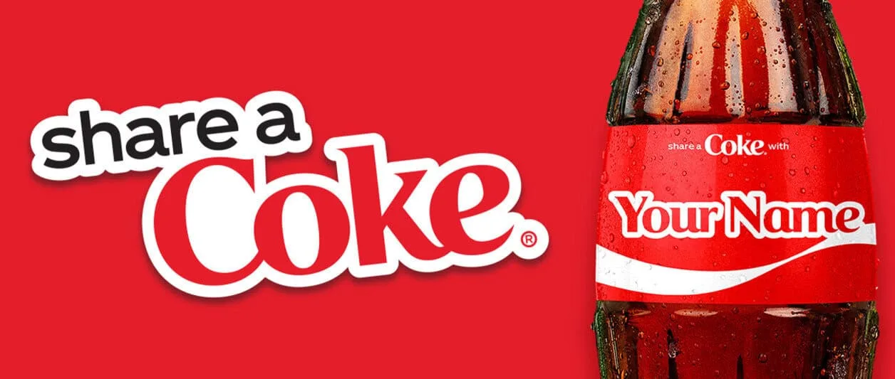 Share a Coke campaign, personalized bottle label.