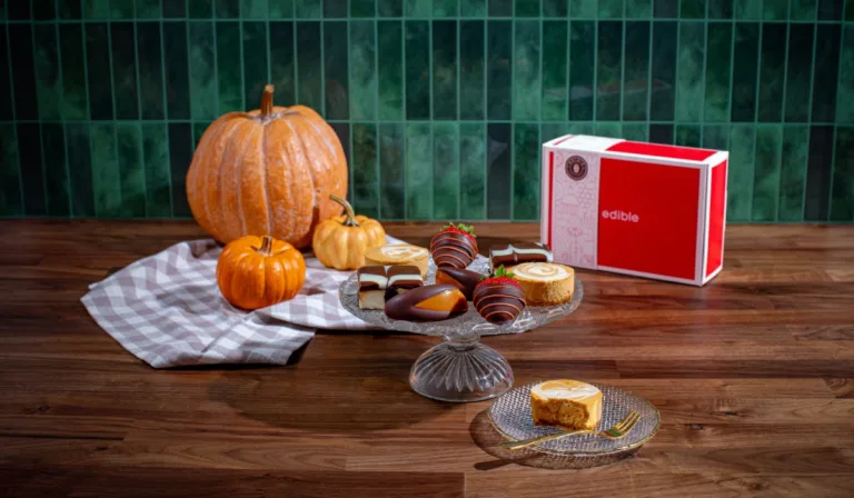 Autumn-themed desserts with pumpkins and gift box