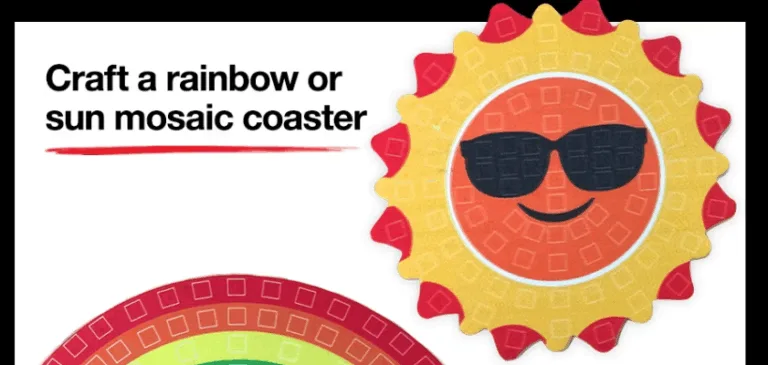 Craft rainbow or sun mosaic coasters.