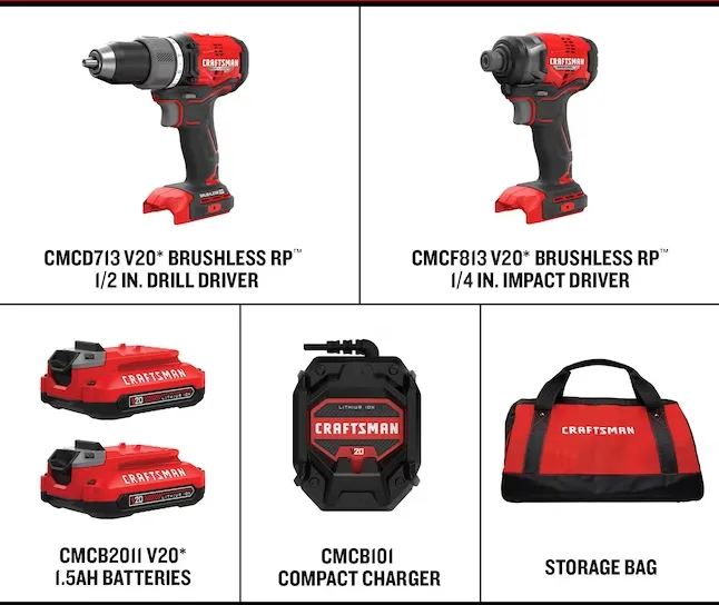 Craftsman power tools with charger and storage bag.