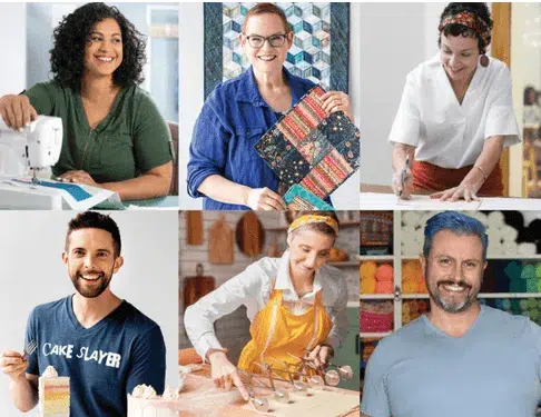 Collage of diverse people crafting and sewing.