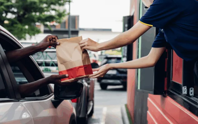 Drive-thru window food handover