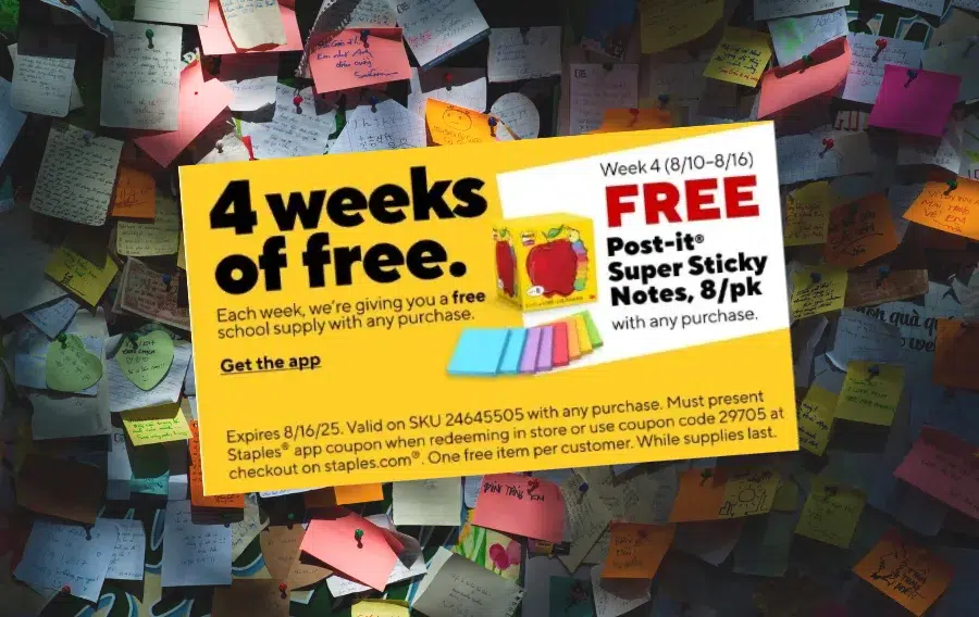 Free Post-it Notes offer with any purchase.