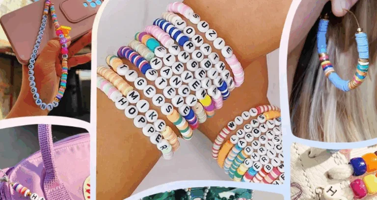 Colorful beaded bracelets and accessories display.