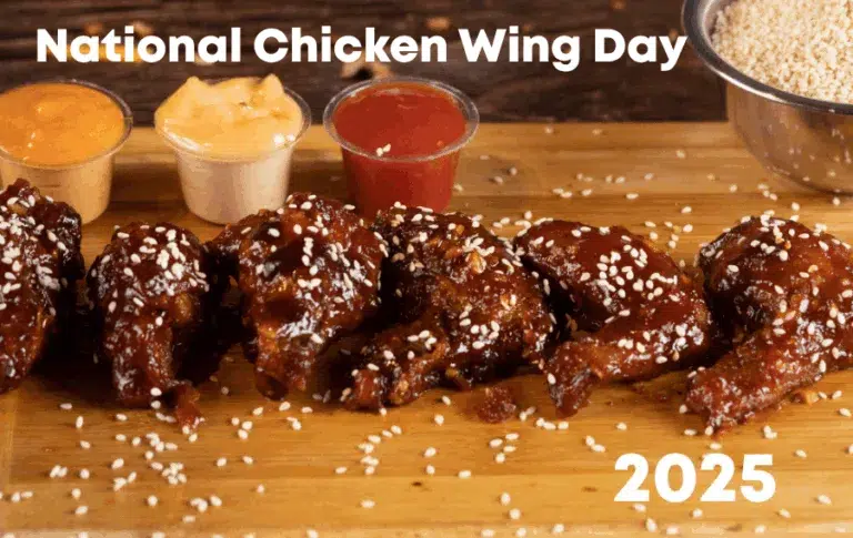 Chicken wings with sauces for National Wing Day 2025.