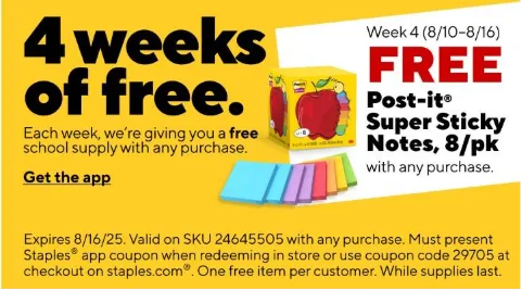Free Post-it Super Sticky Notes with purchase.