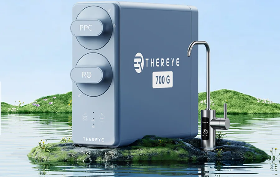 Water purifier on lush green landscape