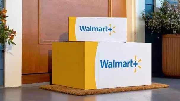 Walmart+ delivery boxes on doorstep