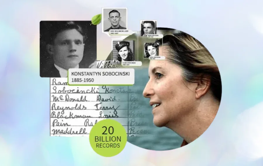 Collage of historical records and portrait photos.