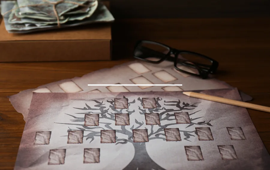 Family tree template with glasses and pencil