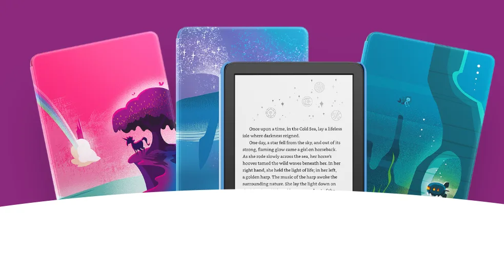 Colorful e-reader cases with fairy tale theme.