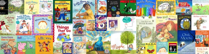 Collage of children's book covers with colorful illustrations.