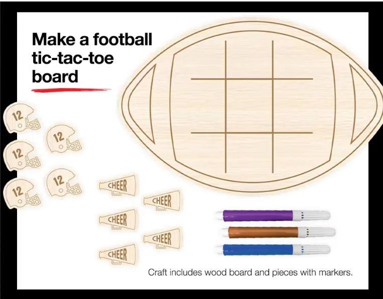 Football tic-tac-toe board and pieces with markers.