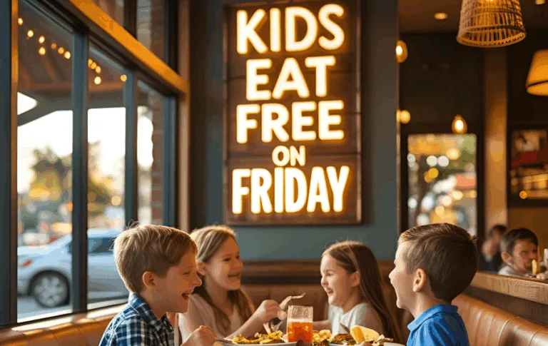 Kids eat free on Friday at restaurant.