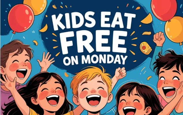 Kids eat free Monday, happy children celebration