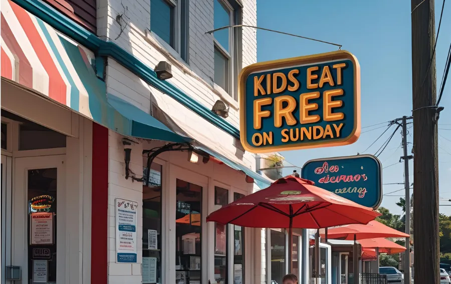 Restaurant sign: Kids eat free on Sunday