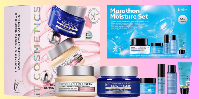 Beauty products from it Cosmetics and belif sets