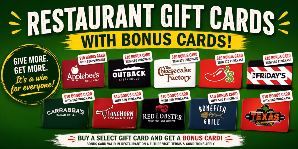 restaurant gift cards with bonus offers