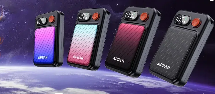 Slim rechargeable hand warmers with LED display.