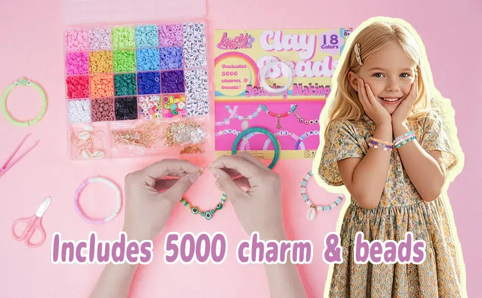 Bead set with child making jewelry, 5000 pieces.
