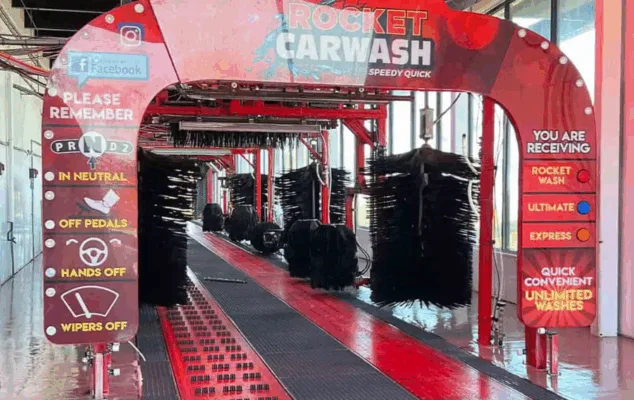 Entrance to Rocket Carwash tunnel.