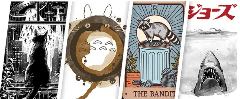 Illustrations: cat, animal, raccoon, shark design artworks