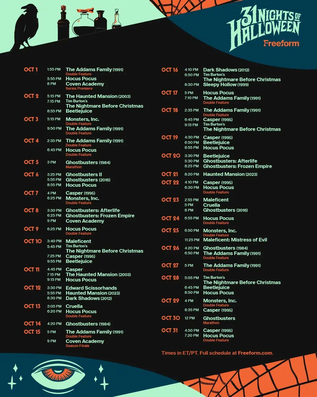 31 nights halloween schedule