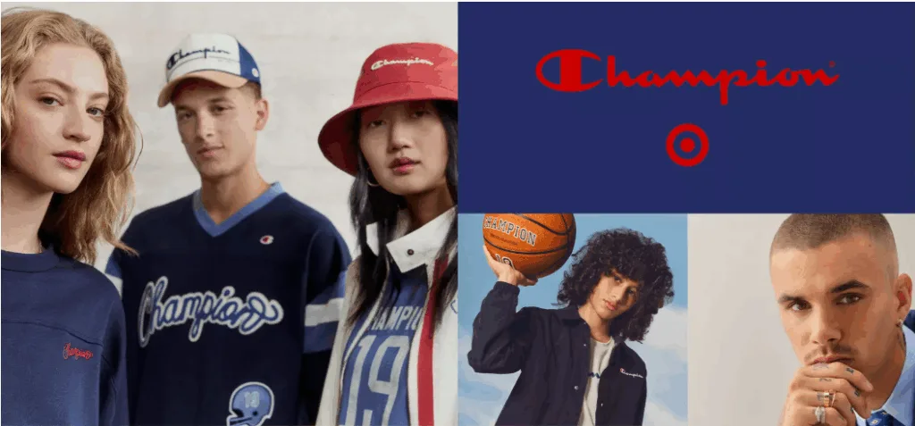 Champion clothing collection with diverse models.