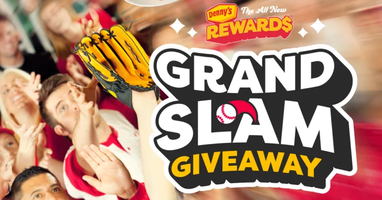 Denny's Grand Slam Giveaway promotion with baseball theme.