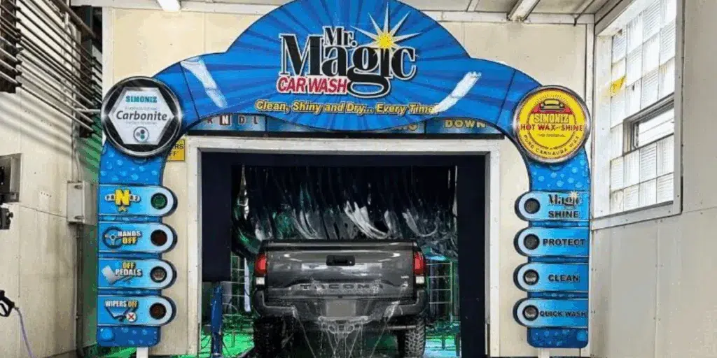Truck inside Mr. Magic Car Wash entrance