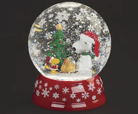 Christmas snow globe with cartoon characters.
