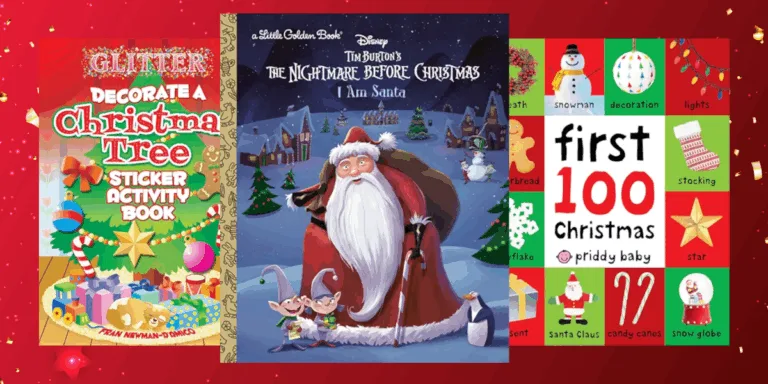 Christmas books including 'The Nightmare Before Christmas'.