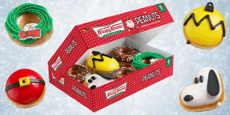 Krispy Kreme Peanuts-themed holiday donut collection box.