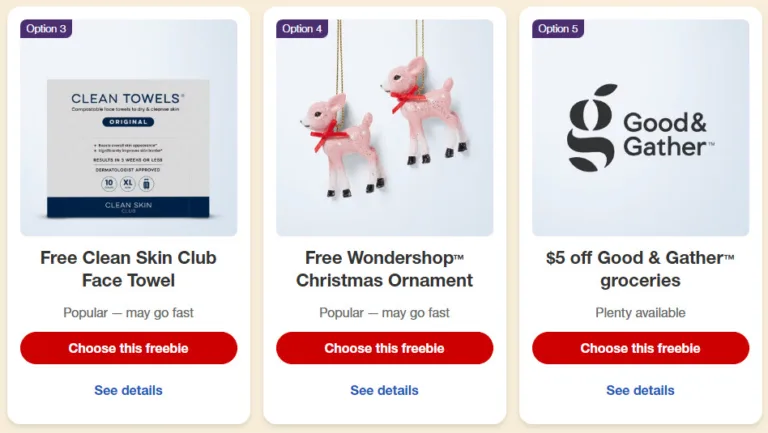 Free face towel, ornament, grocery discount offers