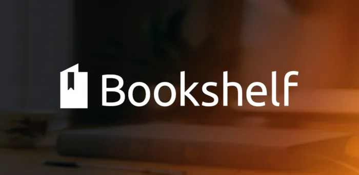 Bookshelf logo with books in background