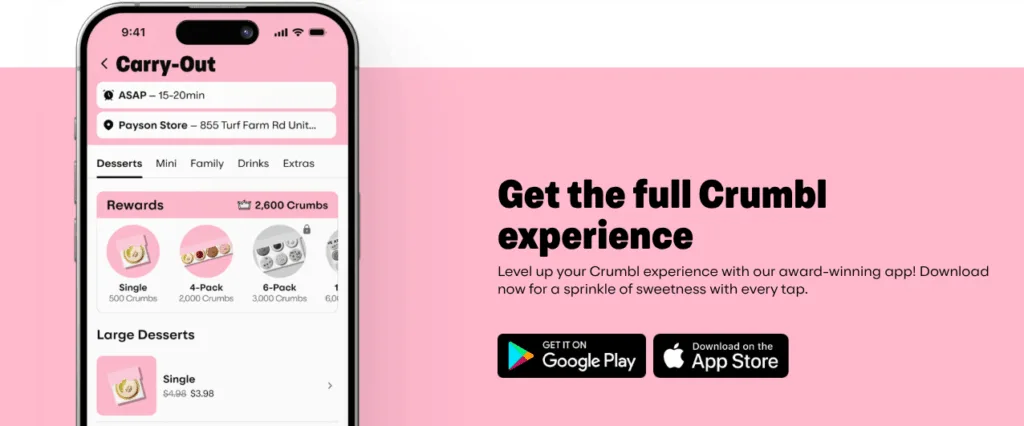 Crumbl app download for carry-out orders.