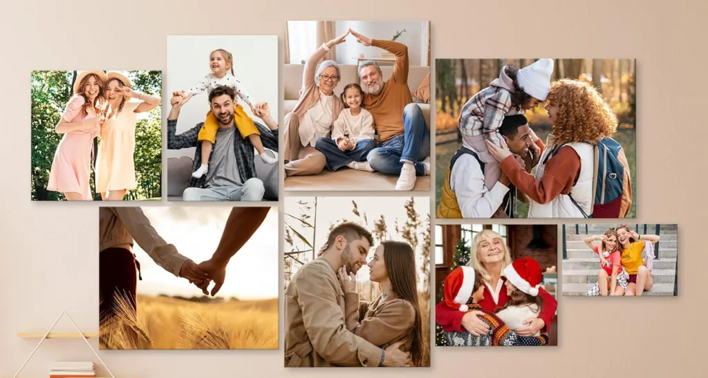 Collage of family and friends enjoying happy moments.