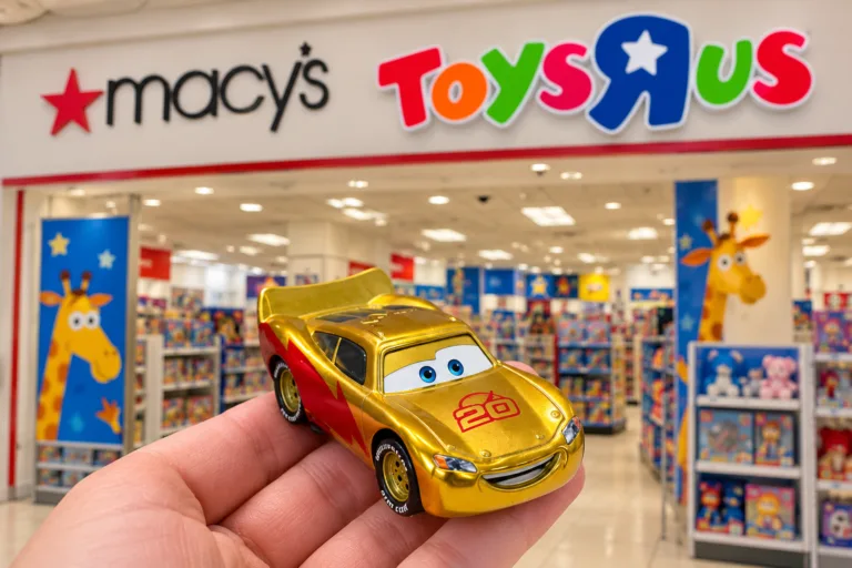 gold racecar at toys“r”us in macy’s
