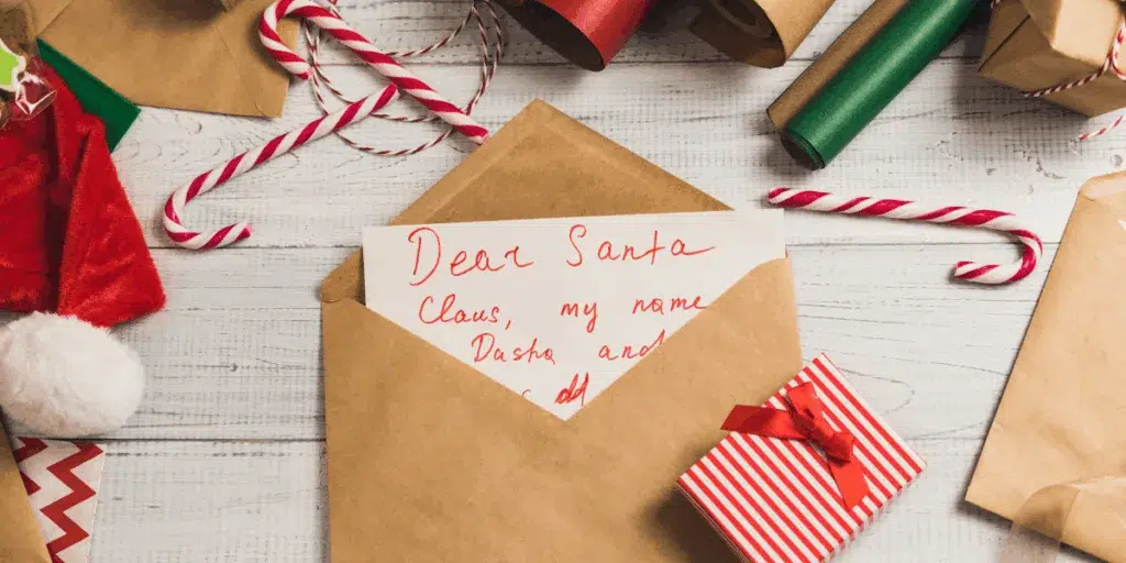 Letter to Santa Claus with holiday decorations