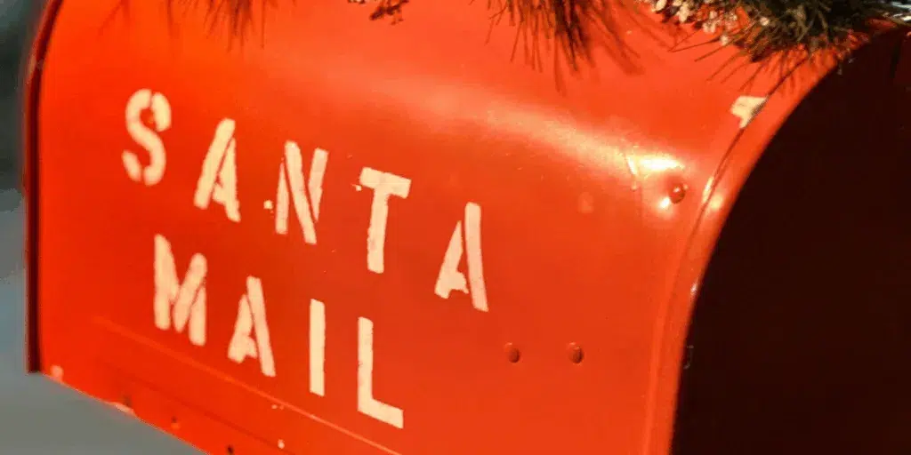 Red Santa Mailbox for holiday letters.