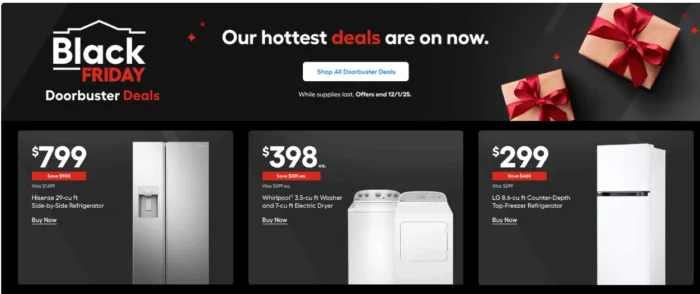Black Friday deals on appliances, limited time offers.