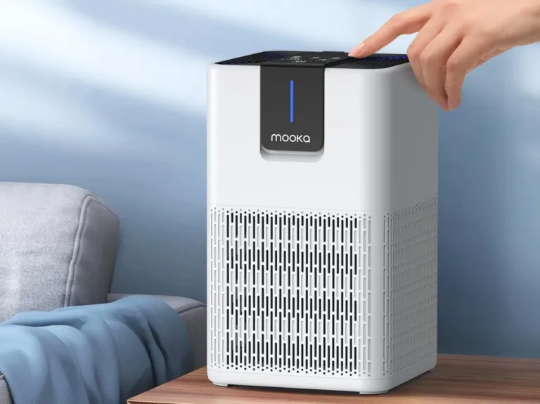 Air purifier with touch control for smart settings.