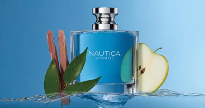 Nautica Voyage perfume with apple and leaves.
