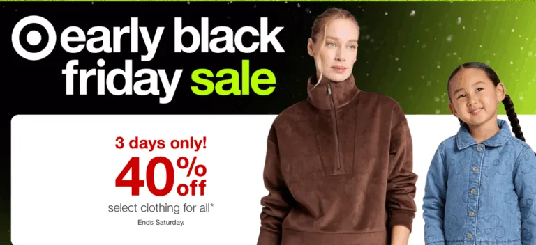 Early Black Friday sale, 40% off clothing.
