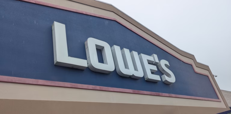 Lowe's storefront sign, retail home improvement store.