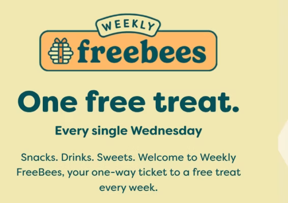 Weekly snacks and drinks promotion, free treats Wednesday.