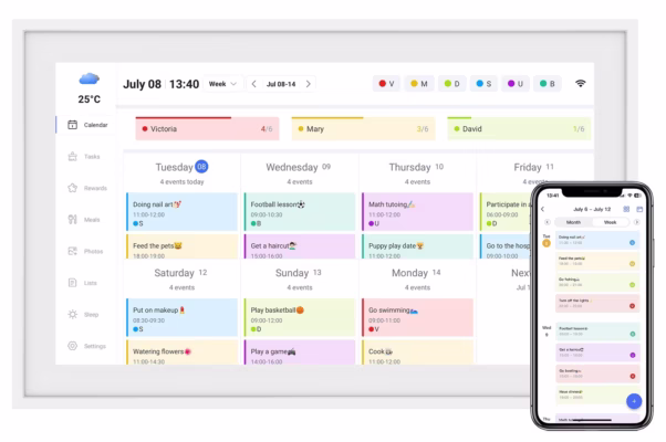 Digital calendar and event planner on display.